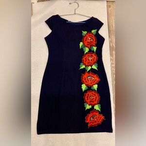 Blue midi dress with floral embroidery size 32 #floraldress